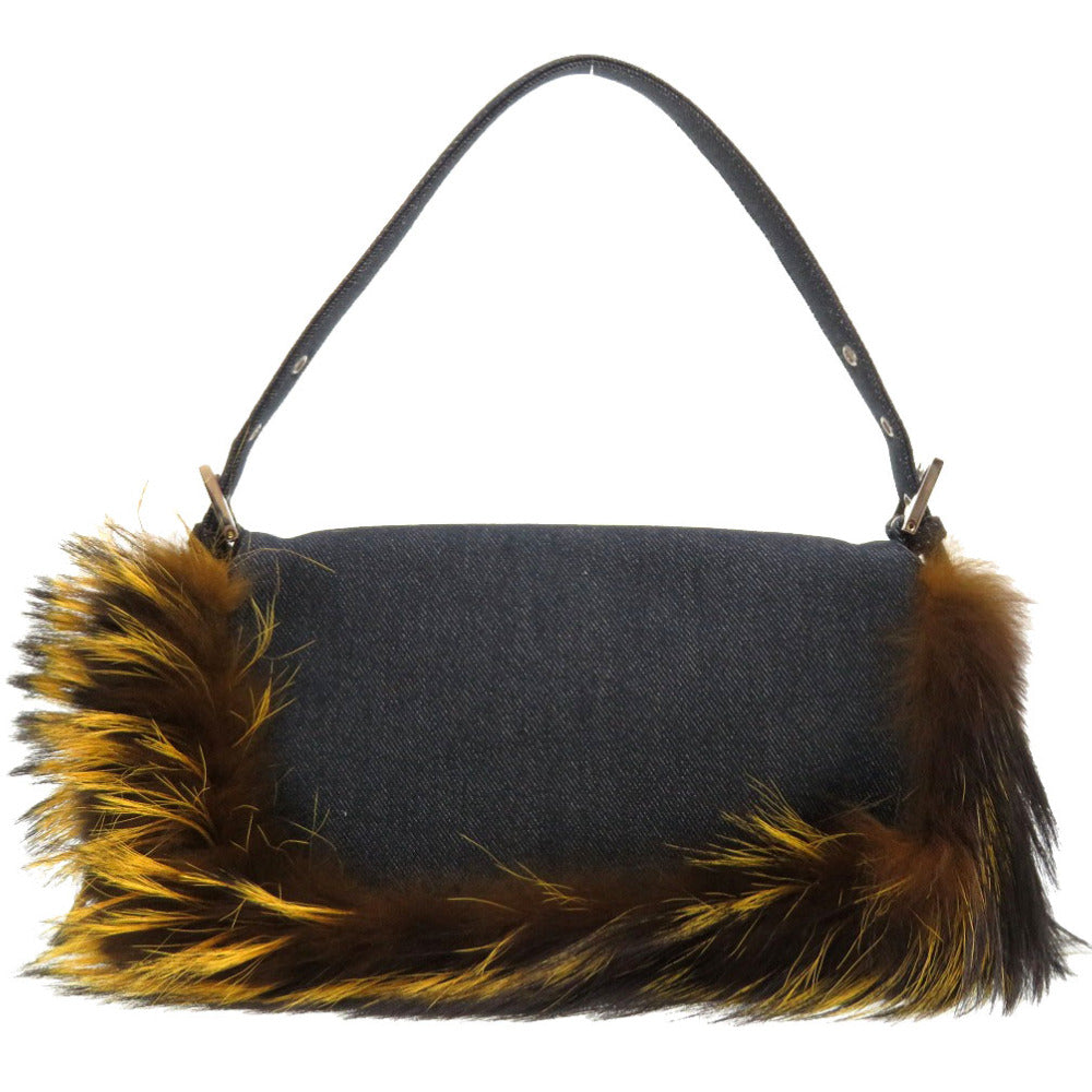 新品同様 フェンディ マンマバケット デニム フォックスファー ネイビー ハンドバッグ バッグ 紺 0131 【中古】 FENDI