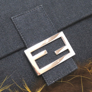新品同様 フェンディ マンマバケット デニム フォックスファー ネイビー ハンドバッグ バッグ 紺 0131 【中古】 FENDI