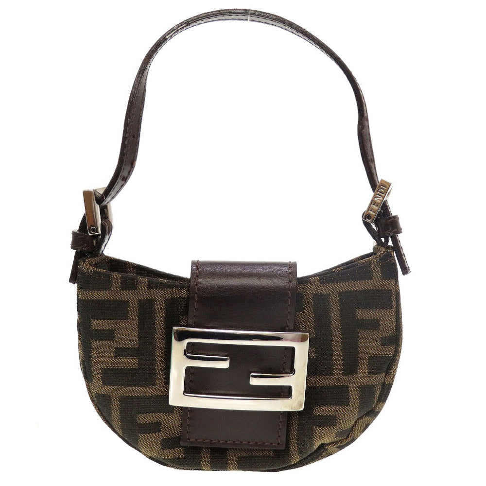 美品 フェンディ ズッカ 26673 ミニクロワッサン ミニマンマ キャンバス レザー ブラウン 茶 ミニミニバッグ 0133【中古】FENDI