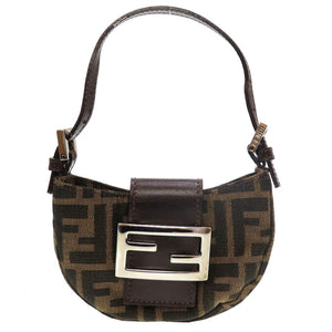 美品 フェンディ ズッカ 26673 ミニクロワッサン ミニマンマ キャンバス レザー ブラウン 茶 ミニミニバッグ 0133【中古】FENDI