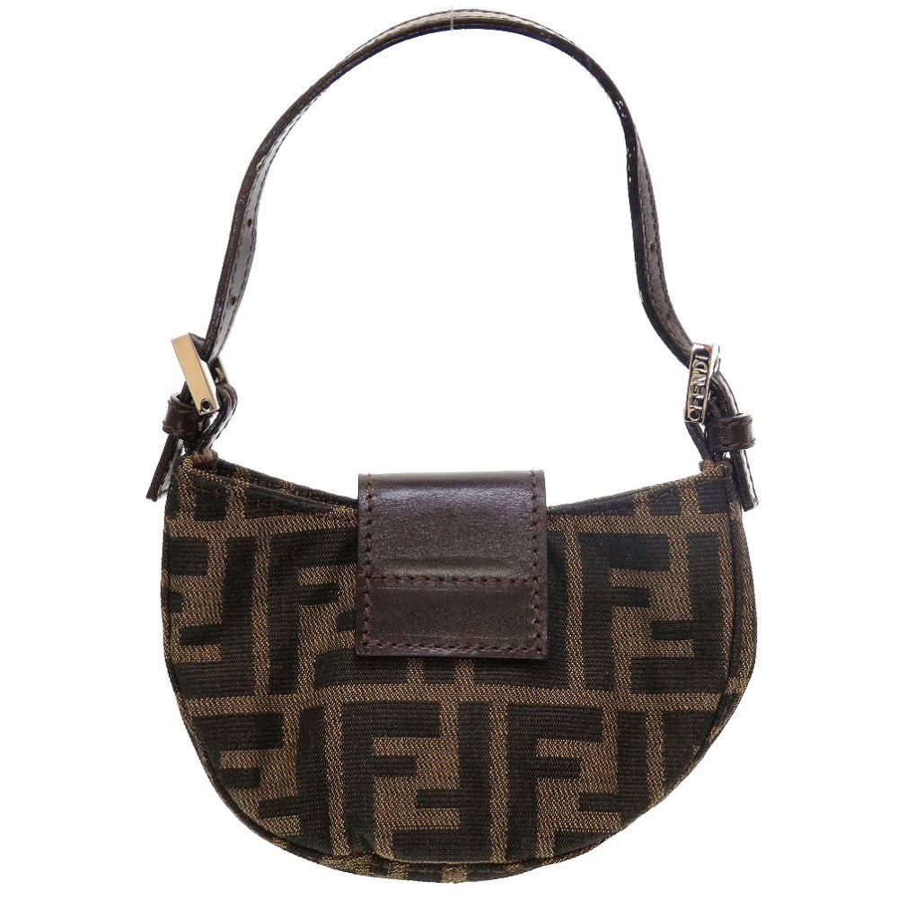 美品 フェンディ ズッカ 26673 ミニクロワッサン ミニマンマ キャンバス レザー ブラウン 茶 ミニミニバッグ 0133【中古】FENDI