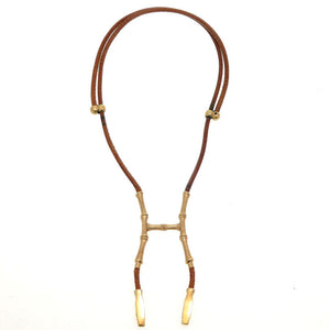 エルメス バンブーホルダー ヴィンテージ レザー メタル ブラウン 茶 チョーカー ネックレス 0136【中古】HERMES