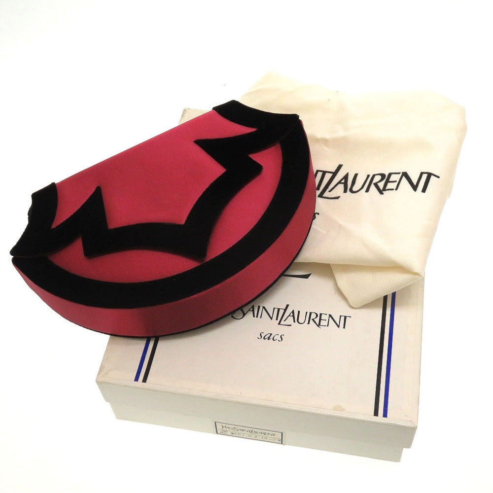 美品 イヴサンローラン ヴィンテージ ベロア ポリエステル ピンク ブラック 黒 ショルダーバッグ 0139【中古】YVES SAINTLAURENT