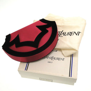 美品 イヴサンローラン ヴィンテージ ベロア ポリエステル ピンク ブラック 黒 ショルダーバッグ 0139【中古】YVES SAINTLAURENT