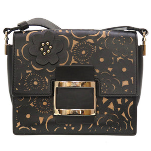 新品同様 ロジェヴィヴィエ フラワー カットワーク レザー ブラック 黒 ベージュ ショルダーバッグ 0140【中古】Roger Vivier