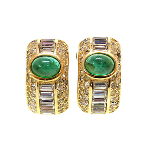 美品 クリスチャンディオール ヴィンテージ グリーンストーン クリスタル メタル ゴールド グリーン 緑 イヤリング 0006【中古】Christian Dior