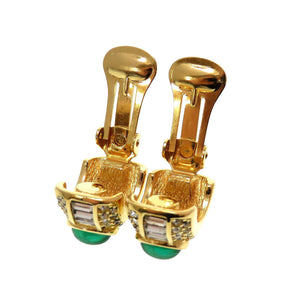 美品 クリスチャンディオール ヴィンテージ グリーンストーン クリスタル メタル ゴールド グリーン 緑 イヤリング 0006【中古】Christian Dior