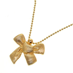 美品 クリスチャンディオール ヴィンテージ リボンモチーフ メタル ゴールド ネックレス 0008【中古】Christian Dior