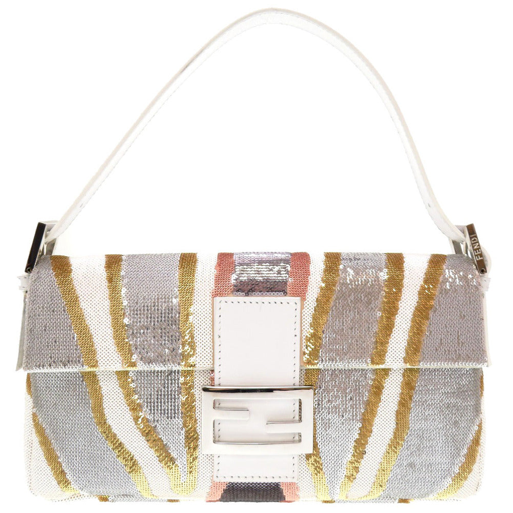 美品 フェンディ マンマバケット スパンコール レザー ホワイト シルバー金具 ハンドバッグ バッグ 白 0020 【中古】 FENDI