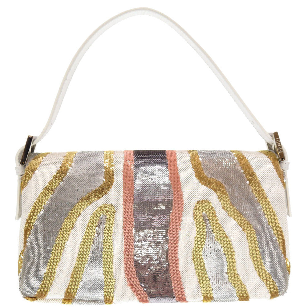 美品 フェンディ マンマバケット スパンコール レザー ホワイト シルバー金具 ハンドバッグ バッグ 白 0020 【中古】 FENDI