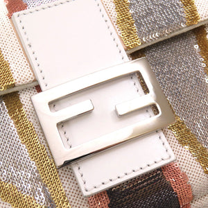 美品 フェンディ マンマバケット スパンコール レザー ホワイト シルバー金具 ハンドバッグ バッグ 白 0020 【中古】 FENDI