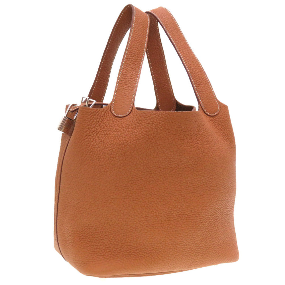 新品同様 エルメス ピコタンロックMM トリヨンクレマンス ゴールド パラジウム(シルバー)金具 Z刻印(2021年製) ハンドバッグ バッグ 茶 0025 【中古】 HERMES