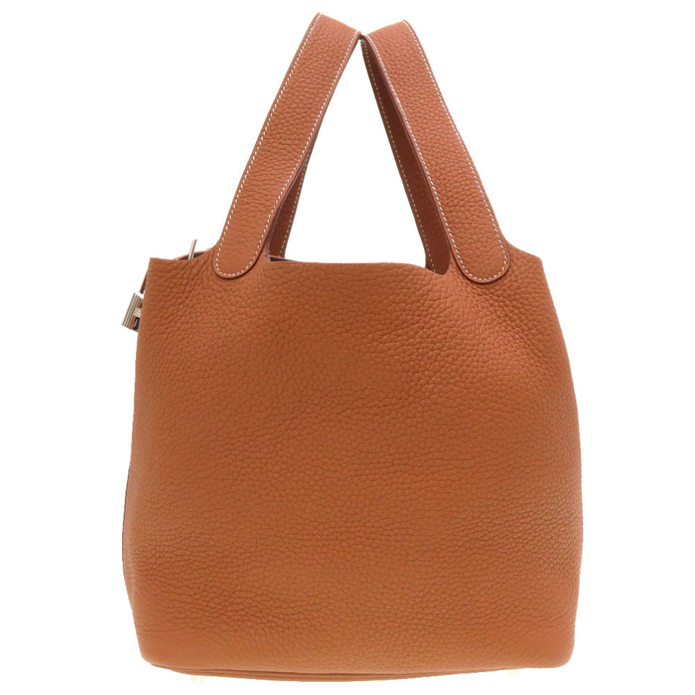 新品同様 エルメス ピコタンロックMM トリヨンクレマンス ゴールド パラジウム(シルバー)金具 Z刻印(2021年製) ハンドバッグ バッグ 茶 0025 【中古】 HERMES