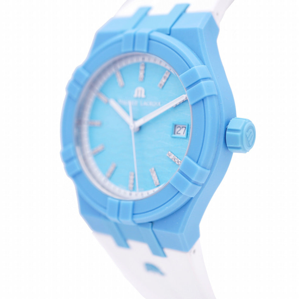 未使用 モーリスラクロア アイコン #タイド AI2008-AAAA1-3A0-0 クオーツ 腕時計 プラスチック/ラバー ライトブルー 0033【中古】MAURICE LACROIX AIKON #tide メンズ