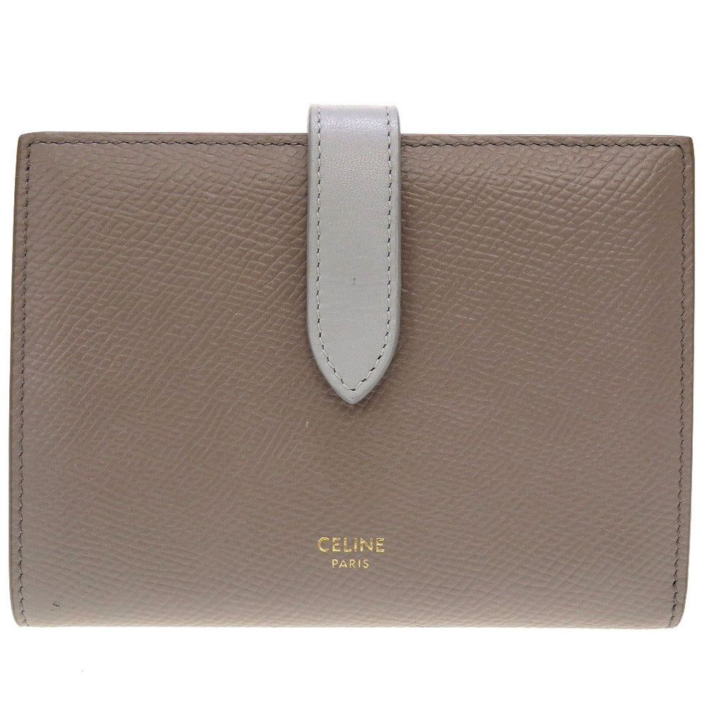 美品 セリーヌ ミディアム ストラップ ウォレット 2019年製 バイカラー レザー グレー 水色 2つ折り財布 0046【中古】CELINE