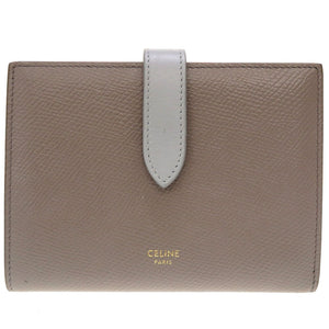 美品 セリーヌ ミディアム ストラップ ウォレット 2019年製 バイカラー レザー グレー 水色 2つ折り財布 0046【中古】CELINE