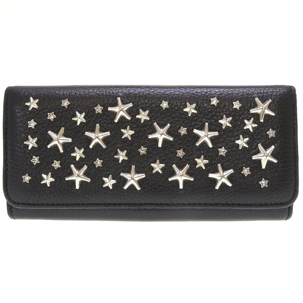 美品 ジミーチュウ レザー スタッズ ブラック 黒 2つ折り 長財布 0047【中古】JIMMY CHOO