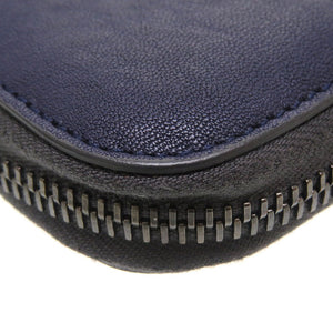 新品同様 ボッテガ ヴェネタ イントレチャート レザー グレー ネイビー 紺 ラウンドファスナー 長財布 財布 0048【中古】BOTTEGA VENETA
