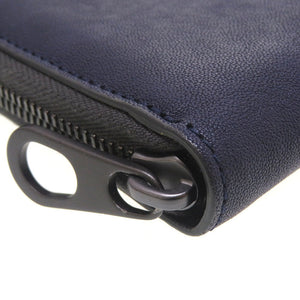 新品同様 ボッテガ ヴェネタ イントレチャート レザー グレー ネイビー 紺 ラウンドファスナー 長財布 財布 0048【中古】BOTTEGA VENETA