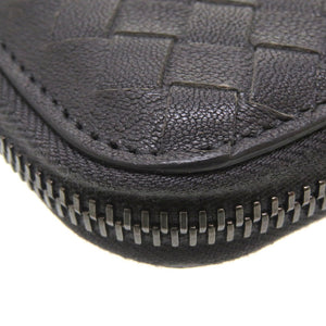 新品同様 ボッテガ ヴェネタ イントレチャート レザー グレー ネイビー 紺 ラウンドファスナー 長財布 財布 0048【中古】BOTTEGA VENETA