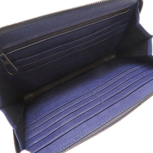 新品同様 ボッテガ ヴェネタ イントレチャート レザー グレー ネイビー 紺 ラウンドファスナー 長財布 財布 0048【中古】BOTTEGA VENETA