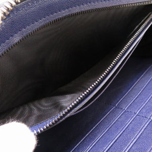 新品同様 ボッテガ ヴェネタ イントレチャート レザー グレー ネイビー 紺 ラウンドファスナー 長財布 財布 0048【中古】BOTTEGA VENETA