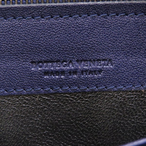 新品同様 ボッテガ ヴェネタ イントレチャート レザー グレー ネイビー 紺 ラウンドファスナー 長財布 財布 0048【中古】BOTTEGA VENETA