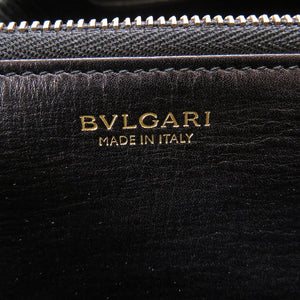 新品同様 ブルガリ レザー ブラック 黒 2つ折り長財布 財布 0049【中古】BVLGARI