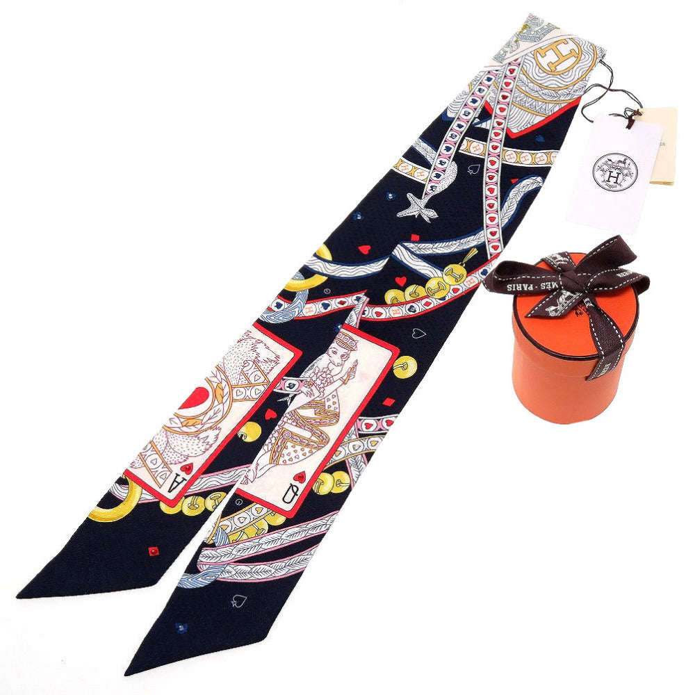 未使用 エルメス ツイリー ビジュー ピケ ハートのクイーン DAME DE COEUR シルク ネイビー 紺 スカーフ 0050【中古】HERMES