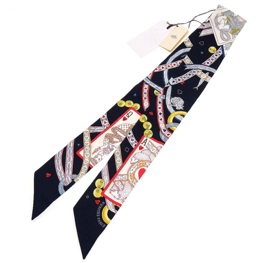 未使用 エルメス ツイリー ビジュー ピケ ハートのクイーン DAME DE COEUR シルク ネイビー 紺 スカーフ 0050【中古】HERMES