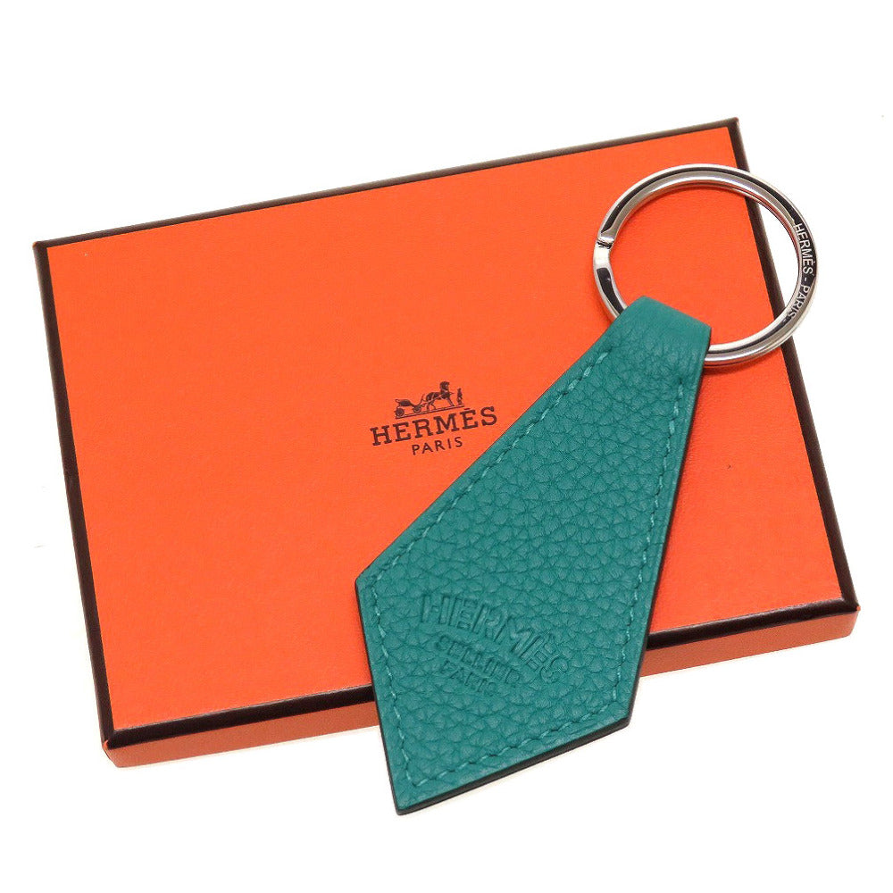 新品同様 エルメス ポルトクレ タブ レザー グリーン 緑 バッグチャーム キーホルダー 0053【中古】HERMES