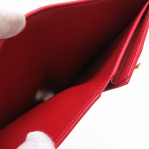 新品同様 セリーヌ ミディアム ストラップ ウォレット 2019年製 レザー レッド 赤 2つ折り財布 財布 0057【中古】CELINE