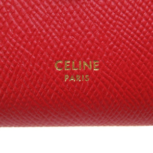 新品同様 セリーヌ ミディアム ストラップ ウォレット 2019年製 レザー レッド 赤 2つ折り財布 財布 0057【中古】CELINE