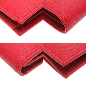 新品同様 セリーヌ ミディアム ストラップ ウォレット 2019年製 レザー レッド 赤 2つ折り財布 財布 0057【中古】CELINE