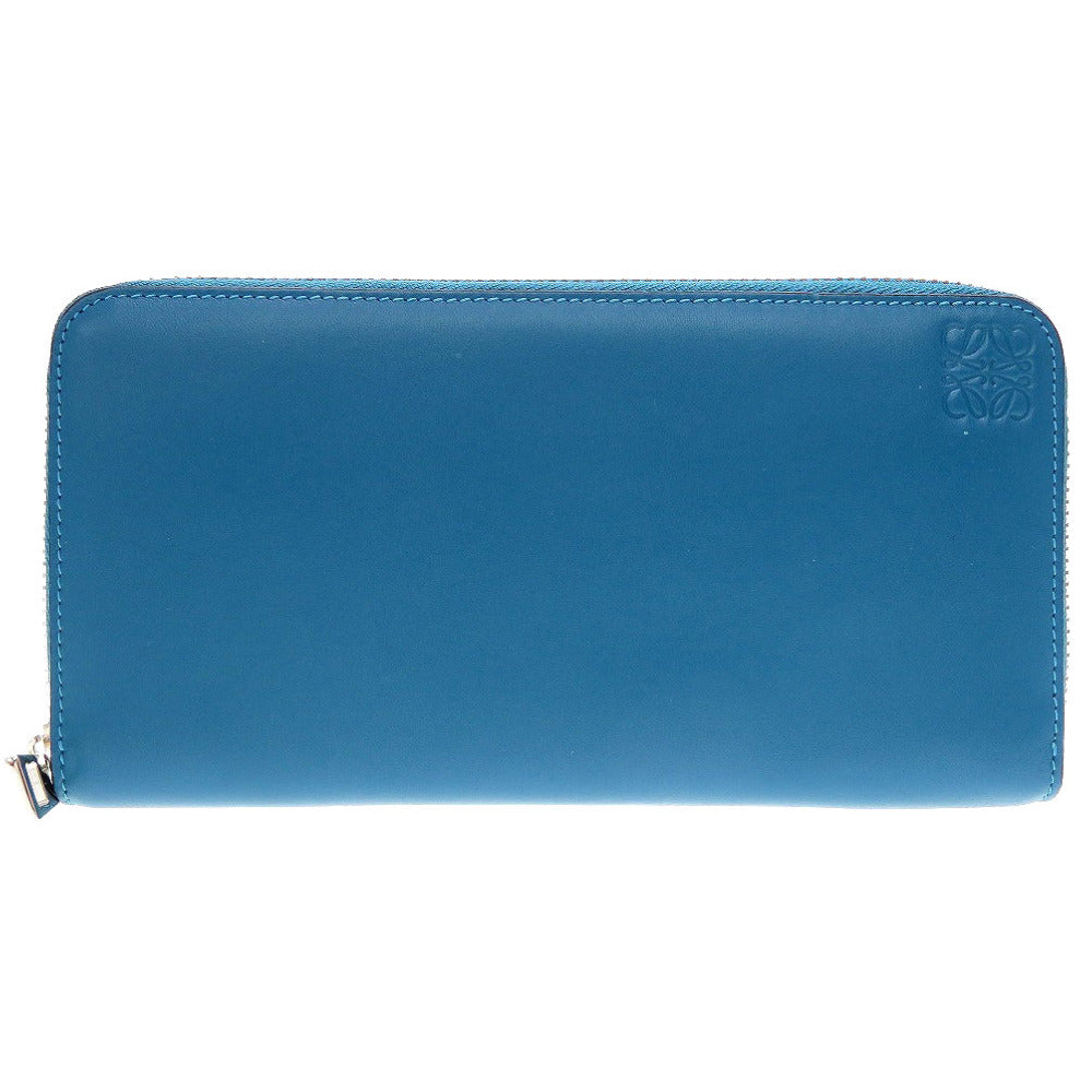 未使用 ロエベ アマソナ レザー ブルー 青 ラウンドファスナー長財布 財布 0058【中古】LOEWE