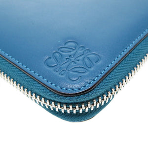 未使用 ロエベ アマソナ レザー ブルー 青 ラウンドファスナー長財布 財布 0058【中古】LOEWE