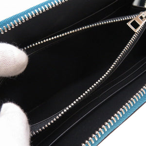 未使用 ロエベ アマソナ レザー ブルー 青 ラウンドファスナー長財布 財布 0058【中古】LOEWE