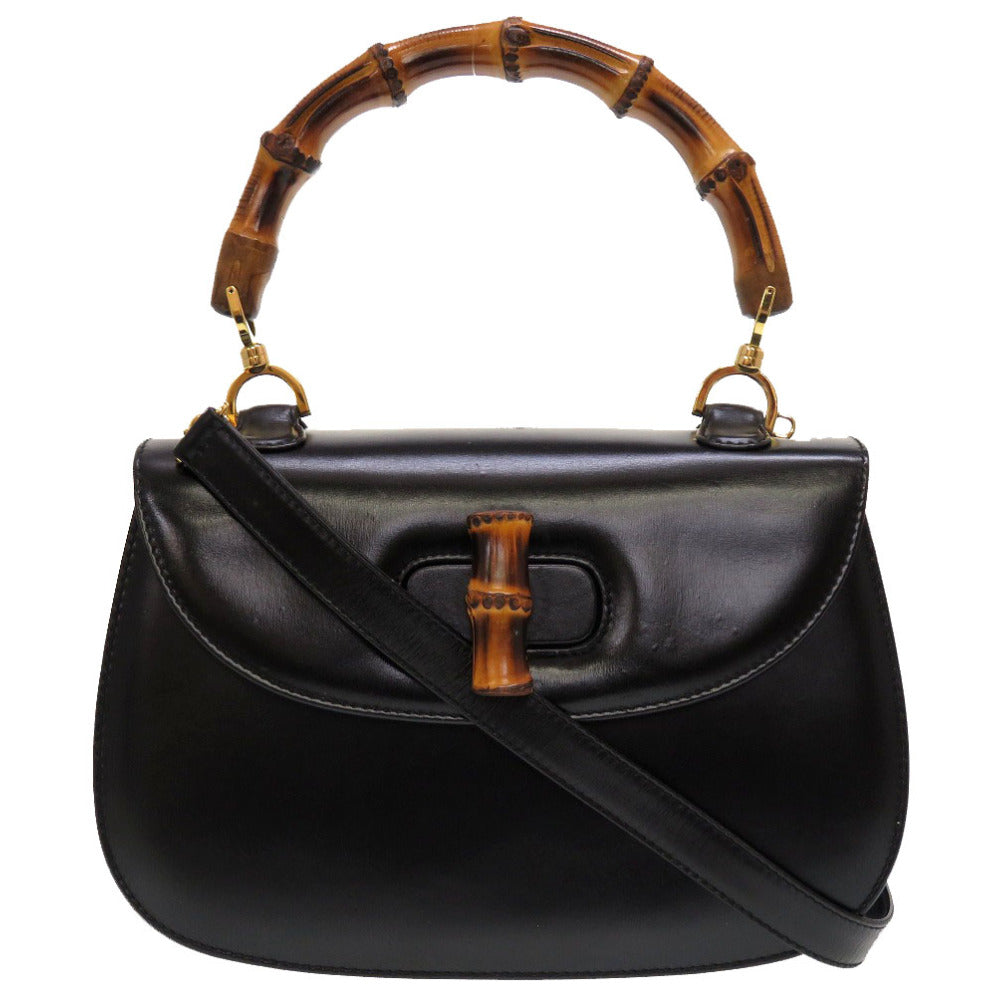 美品 グッチ バンブー ブラック 000 2046 0633 2WAY ハンドバッグ バッグ 黒 0071 【中古】 GUCCI