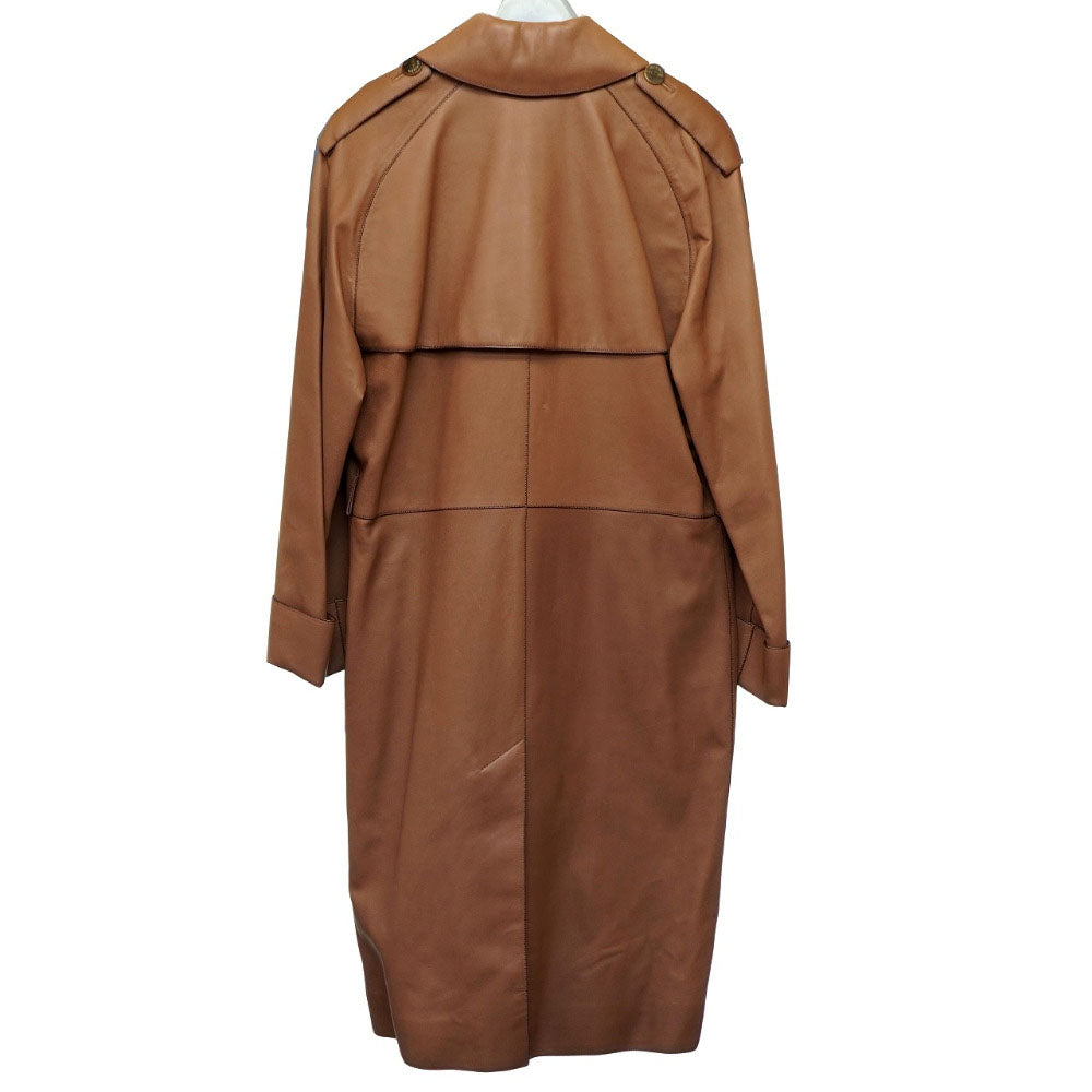 新品同様 エルメス レザー ロング トレンチコート 羊革/シルク サイズ36 ブラウン 0073【中古】HERMES レディース