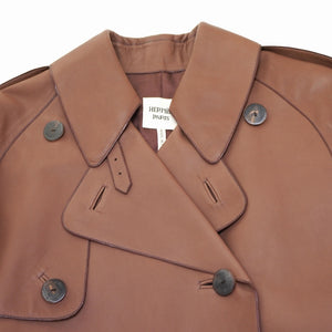 新品同様 エルメス レザー ロング トレンチコート 羊革/シルク サイズ36 ブラウン 0073【中古】HERMES レディース