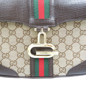 新品同様 グッチ シェリーライン 130846 GGキャンバス レザー ゴールド金具 ベージュ ブラウン ワンショルダー 0084【中古】GUCCI