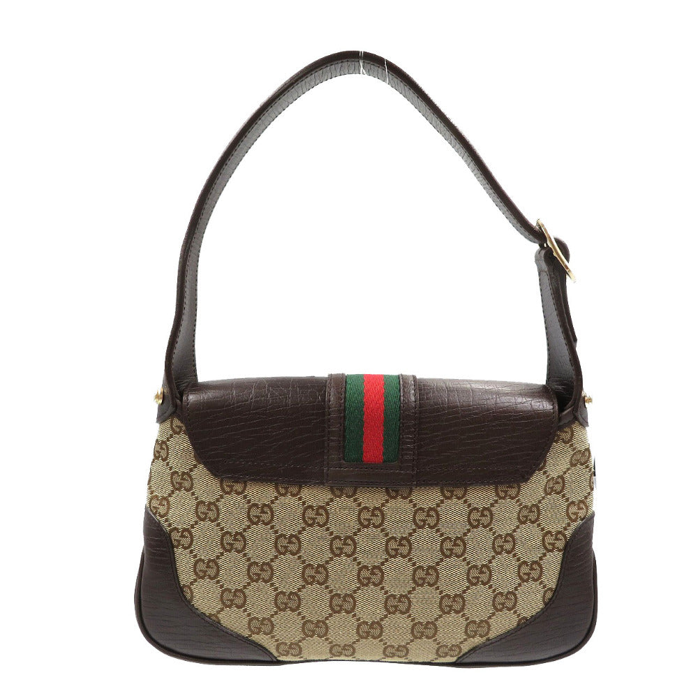 新品同様 グッチ シェリーライン 130846 GGキャンバス レザー ゴールド金具 ベージュ ブラウン ワンショルダー 0084【中古】GUCCI