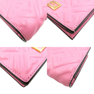 未使用 フェンディ バゲット ラムスキン ゴールド金具 ピンク 二つ折り財布 0085【中古】FENDI