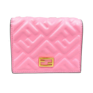 未使用 フェンディ バゲット ラムスキン ゴールド金具 ピンク 二つ折り財布 0085【中古】FENDI