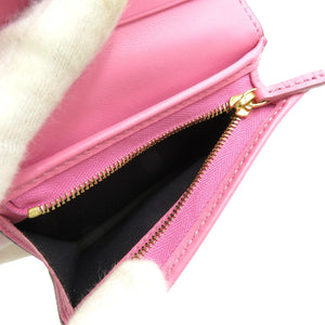 未使用 フェンディ バゲット ラムスキン ゴールド金具 ピンク 二つ折り財布 0085【中古】FENDI