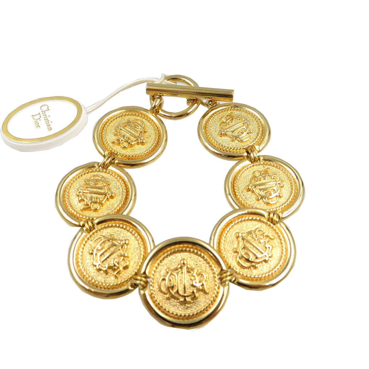 美品 クリスチャンディオール 7連メダル メタル ゴールド ブレスレット 0093【中古】Christian Dior