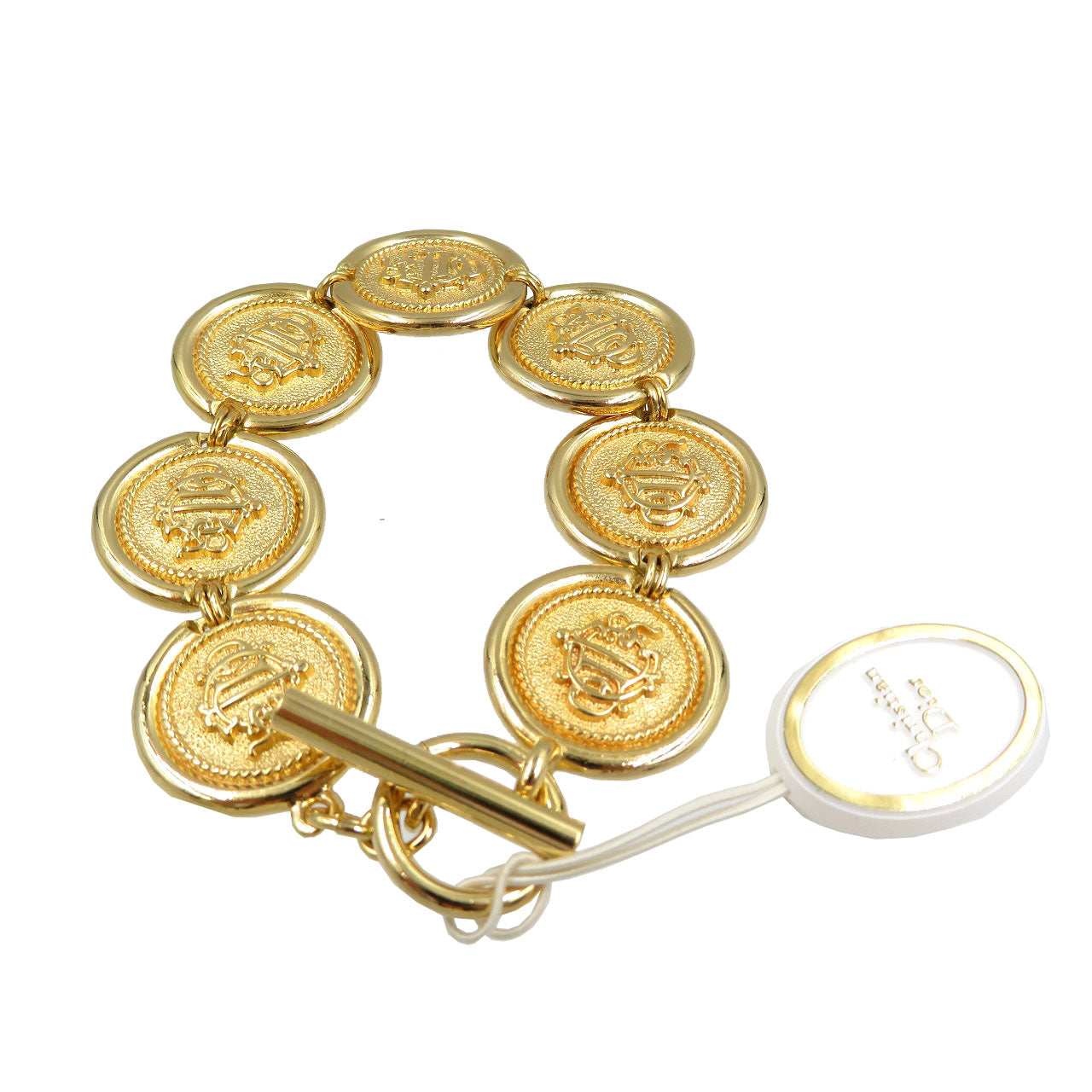 美品 クリスチャンディオール 7連メダル メタル ゴールド ブレスレット 0093【中古】Christian Dior