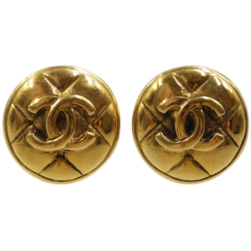 美品 シャネル マトラッセ ココマーク GP ヴィンテージ ゴールド イヤリング 0094【中古】CHANEL