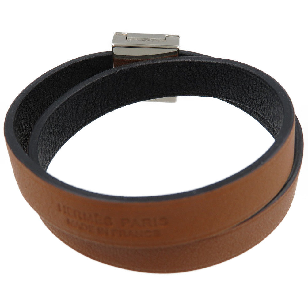 新品同様 エルメス メドール アンフィニ ドゥブルトゥール A刻印 レザー メタル ブラウン  ブレスレット  0095【中古】HERMES