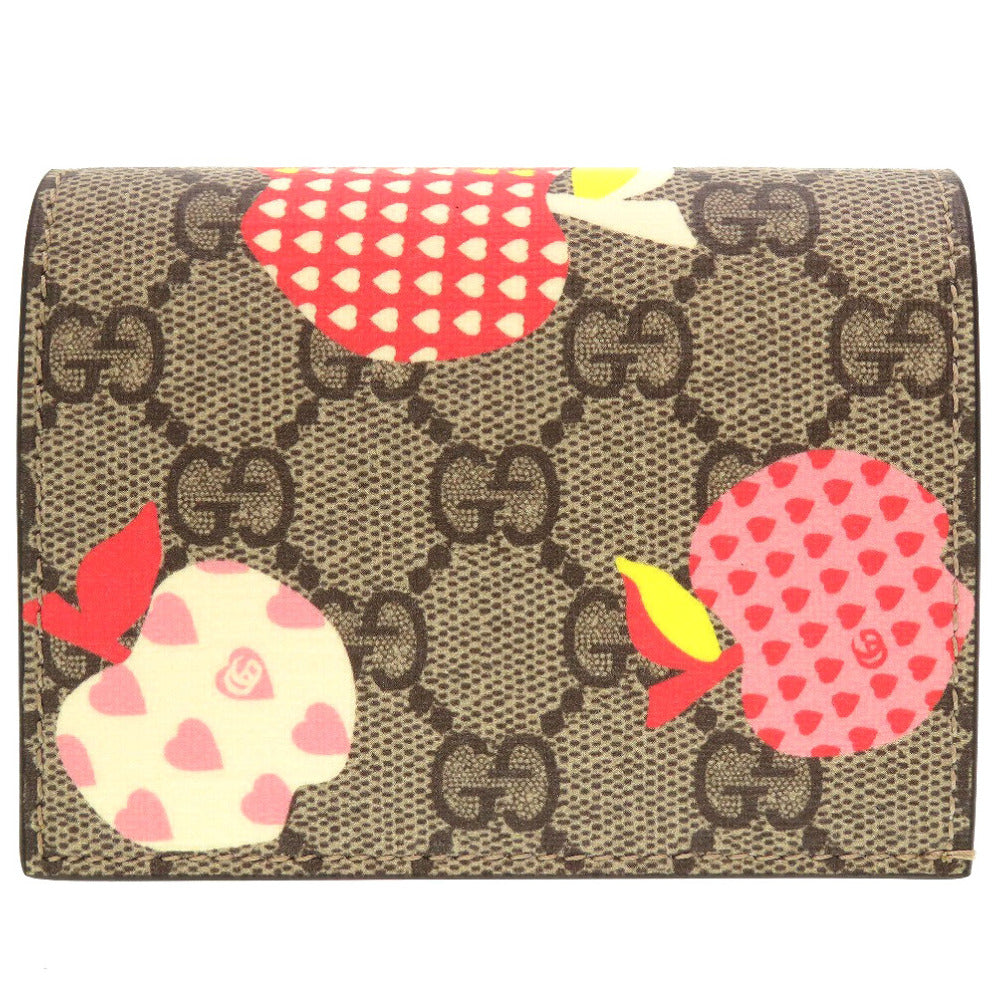 未使用 グッチ コンパクトウォレット GGスプリーム 663922 レポム アップル ハート ベージュ アイボリー 2つ折り財布 財布 0096【中古】GUCCI